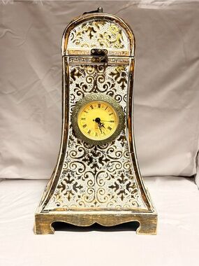 Vintage-Style Mantle Clock Secret Storage Box - Gilded Filigree Design